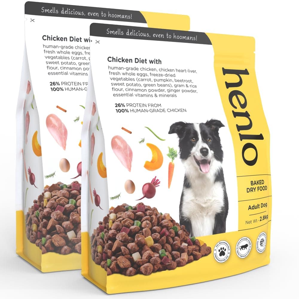 Henlo Premium Dry Dog Food for Adult Dogs - High-Protein Dog Food, Human-Grade Ingredients, Baked, Chicken Flavor, 5.6 kg (2x2.8 kg)