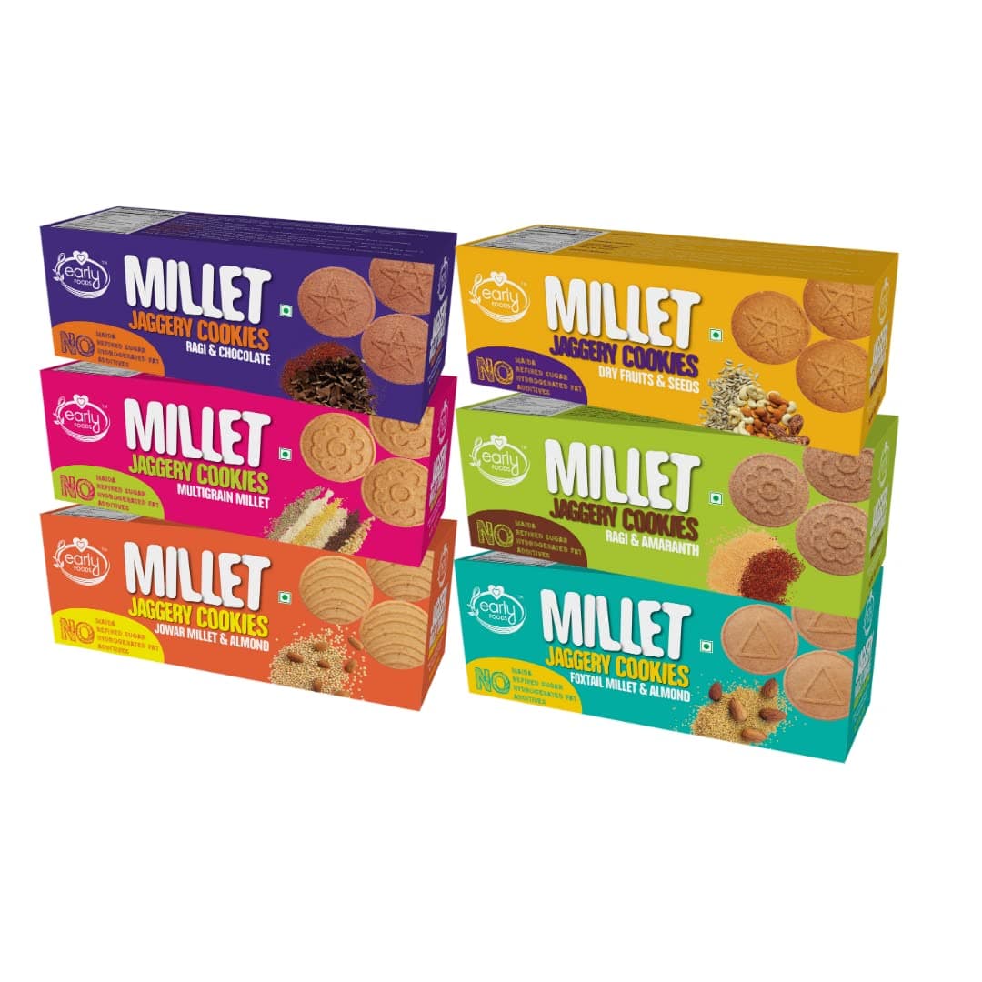 Early Foods - Biscuits Combo Pack - Millet Jaggery Cookies 130Gram X 6| Sugarfree Cookies |Butter| Sugarfree Biscuits