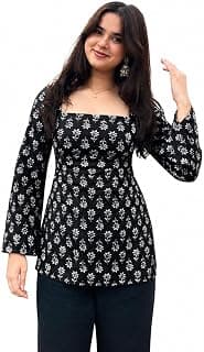 Generic Women’s Rayon Printed Short Kurti | Straight Fit Casual Ethnic Top | Square Neck Full Sleeve Ladies Kurti Office College