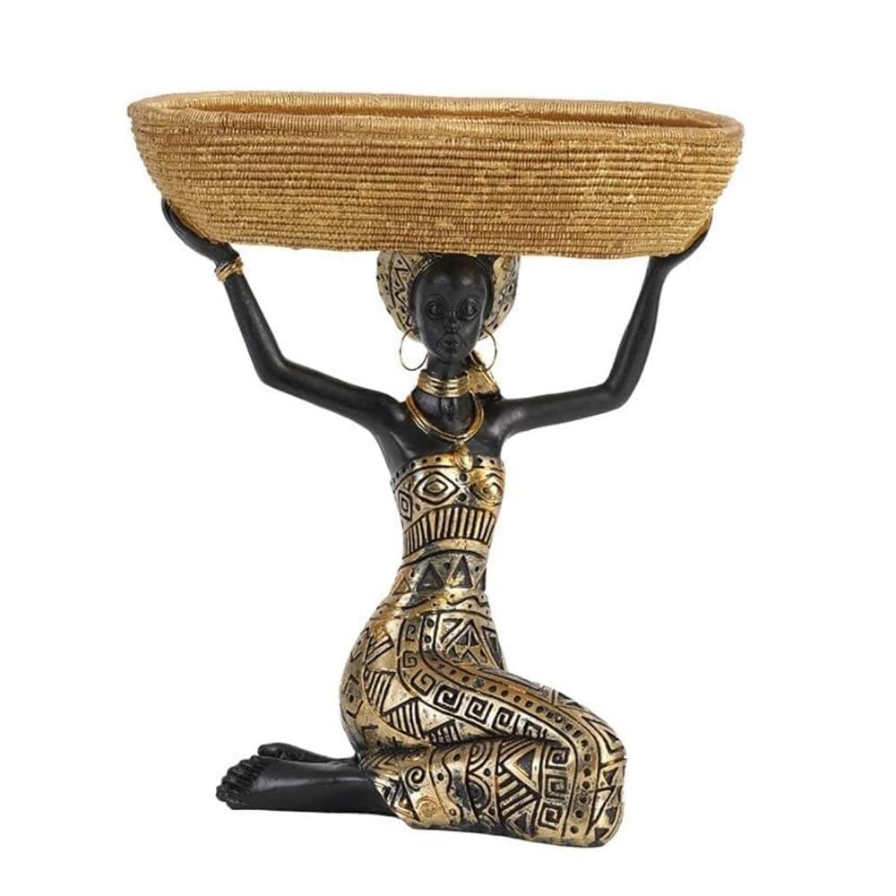 VIYU CREATIONS Elegant African Woman Figurine with Basket | Tribal Art Home Décor