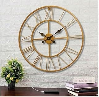 Craftique Analog Large Wall Vintage Clock Big Wall Clock for Living Room Roman Metal Wall Clock for Living Room Big Gold Colour for Home(60 x 60 cm)