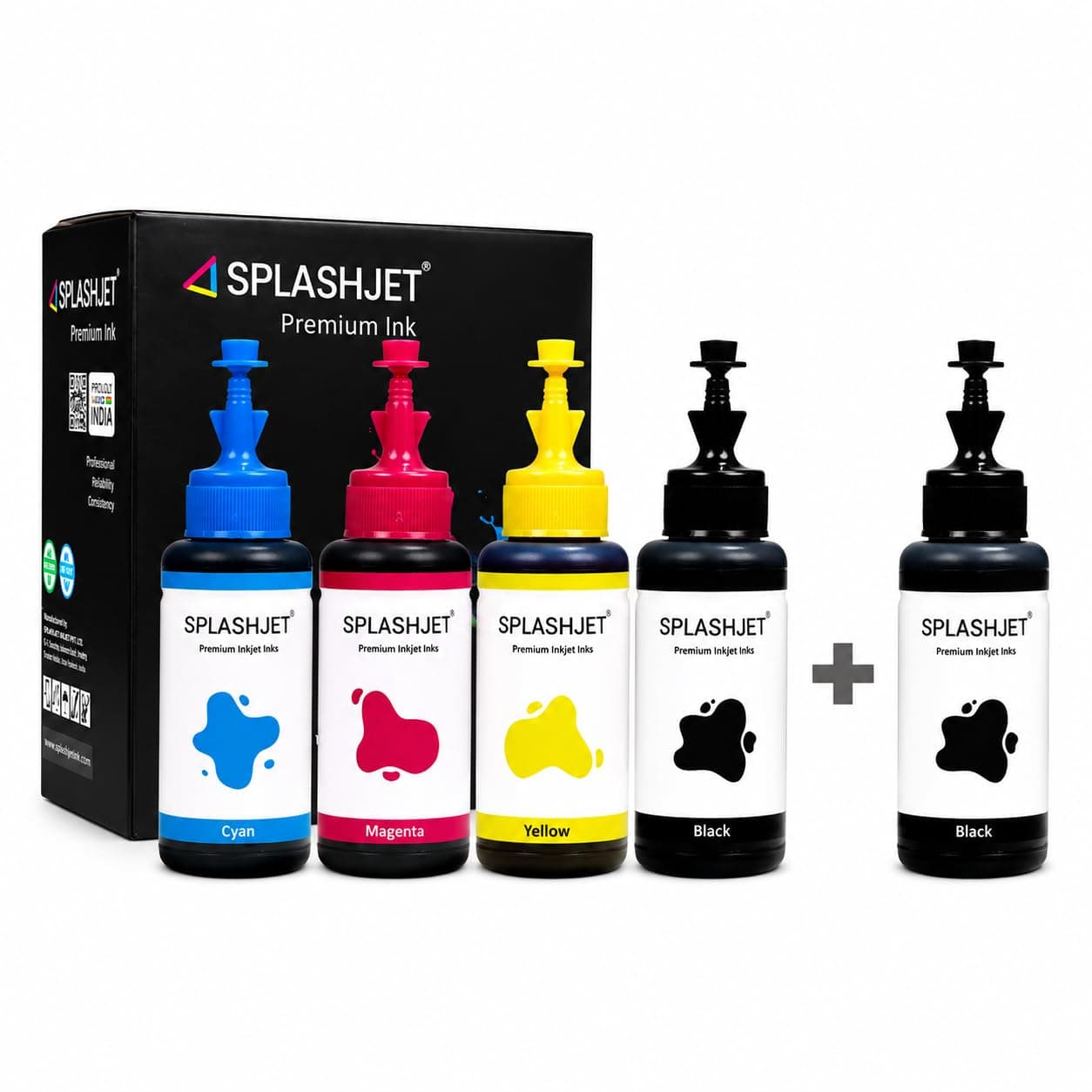 Splashjet T664 Compatible Refill Dye Ink for Epson L130, L360, L380, L361, L565, L210, L220, L310, L350, L355, L365, L385, L405, L455, L485, L605, L1300 Printer (70gm x C/M/Y + 2PCS Black Set)- 503625