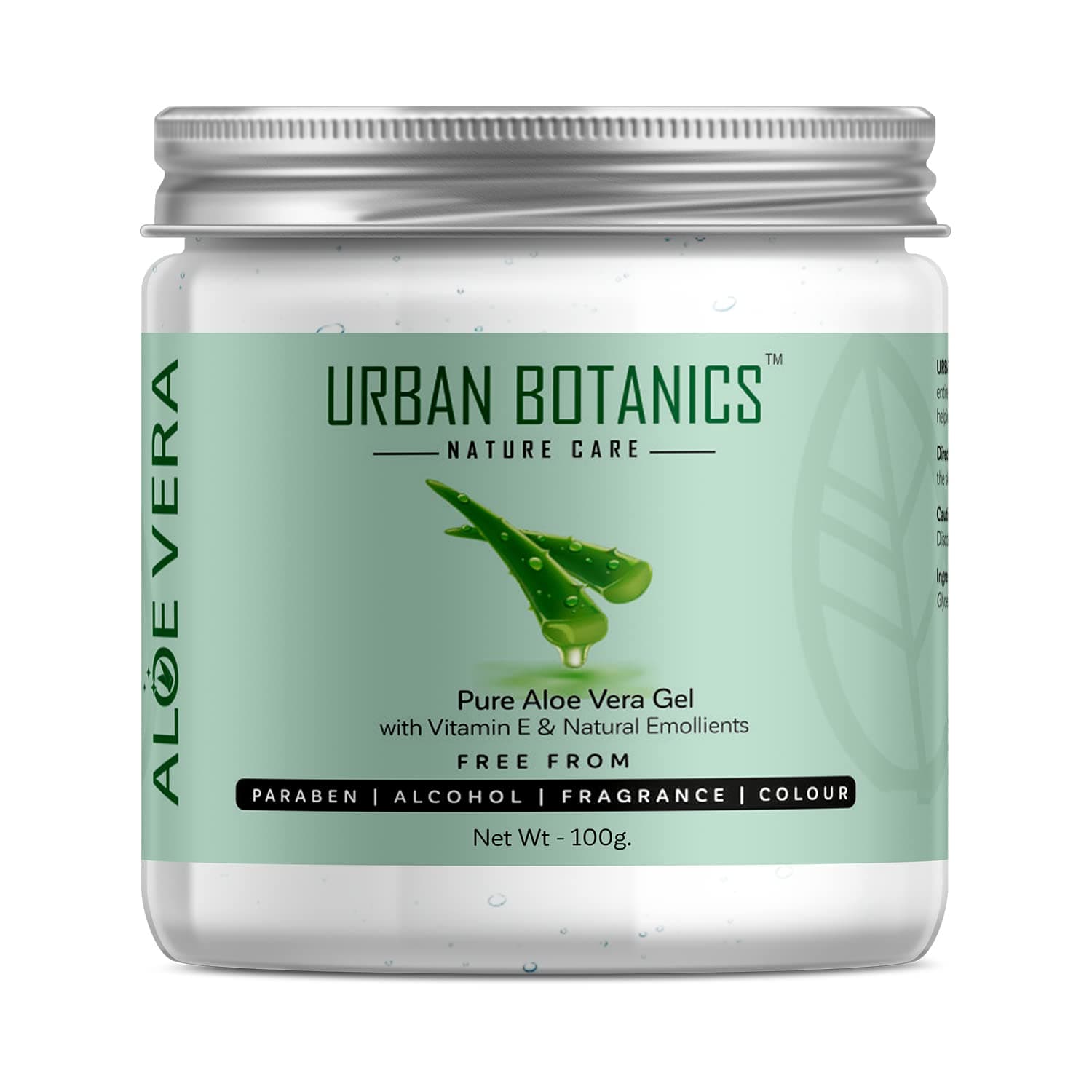 UrbanBotanics® Pure Aloe Vera Skin/Hair Gel With Vitamin E & Natural Emollients (Paraben Free), 100g