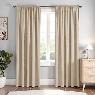 HOMEMONDE Blackout Curtain 7 Feet for Door 70% Light Blocking Curtains Set of 2, Thermal Insulation & Room Privacy Drapes, Top Style Rod Pocket - (84 Inch, Solid Beige)