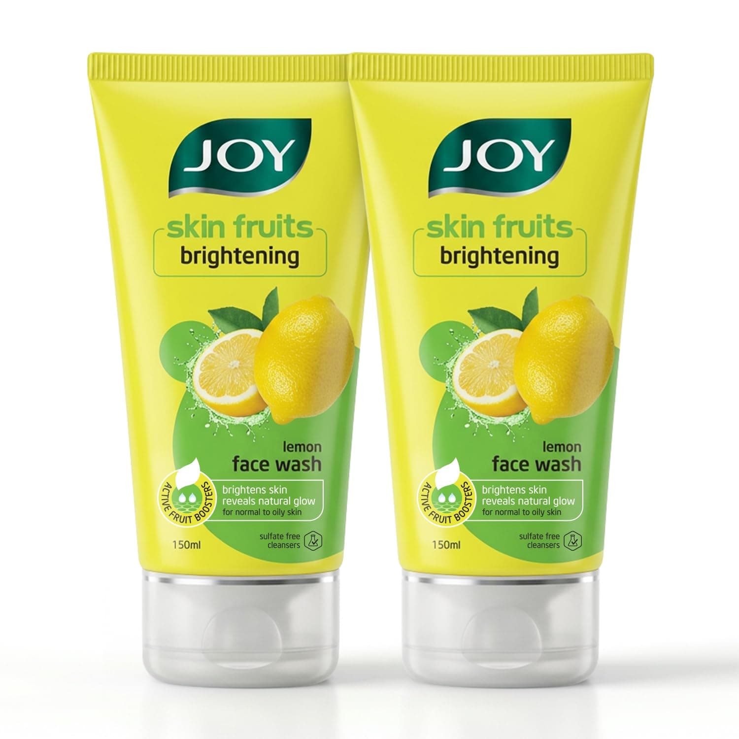 Joy Skin Fruits Lemon Brightening Face Wash 150ml x 2 | with Vitamin C for Glowing Skin | Reduces Dark Spots, Removes Excess Oil & Dirt | For Normal to Oily Skin