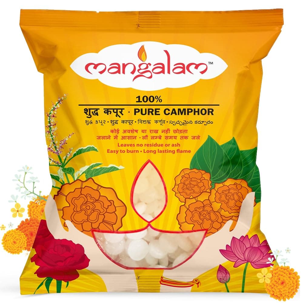 MANGALAM Camphor Tablet 500g (Big Round) Pouch - Pack of 1 | 100% Pure | For Puja, Festivals & Other Religious Ritual | No Dangerous Chemicals | Leaves No Residue Or Ash