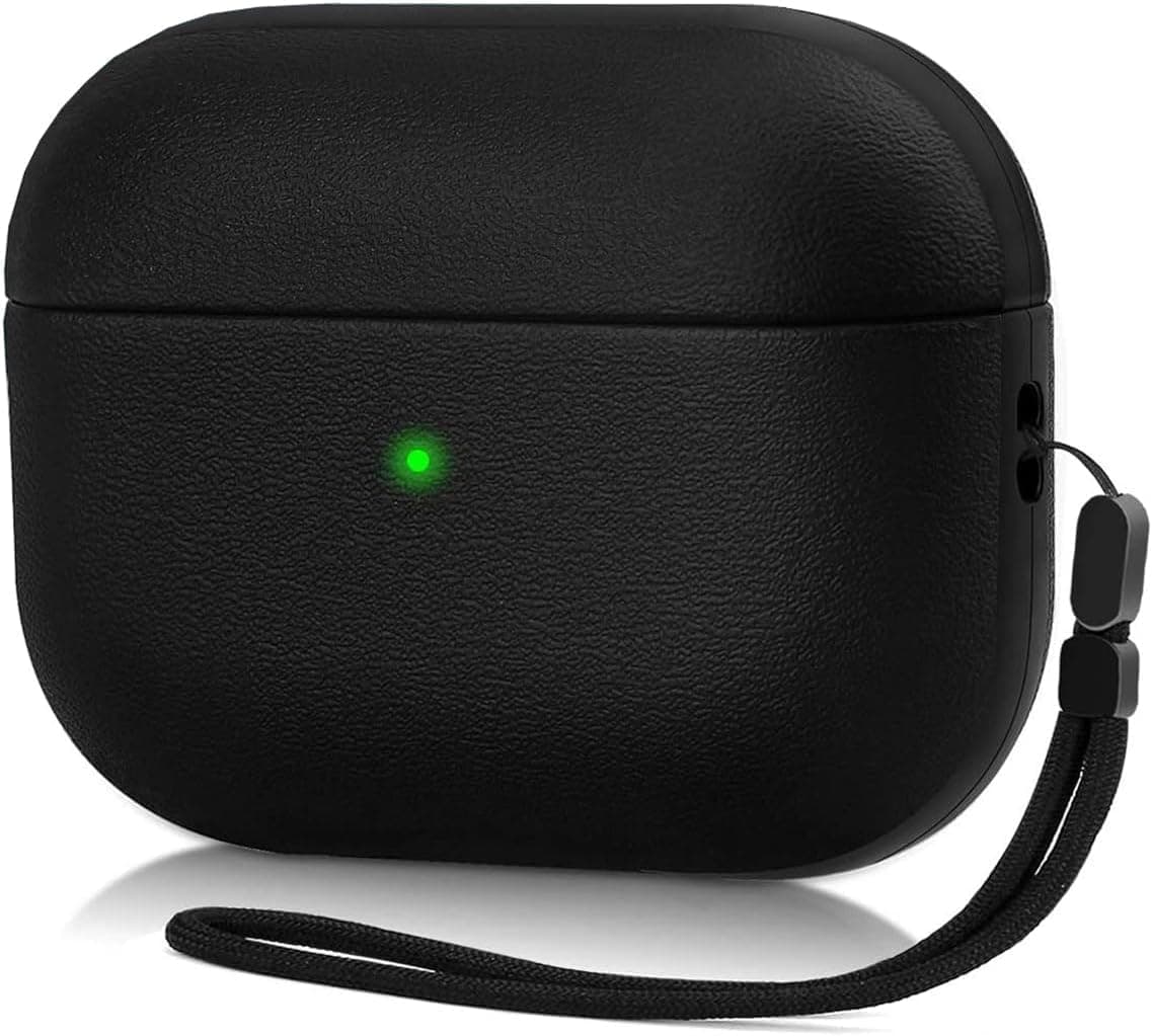 Meyaar Silicone Leather for AirPods 4 and AirPods 4 with Active Noise Cancellation (ANC) (2024) Front LED Visible with Carabiner Thread (Black)