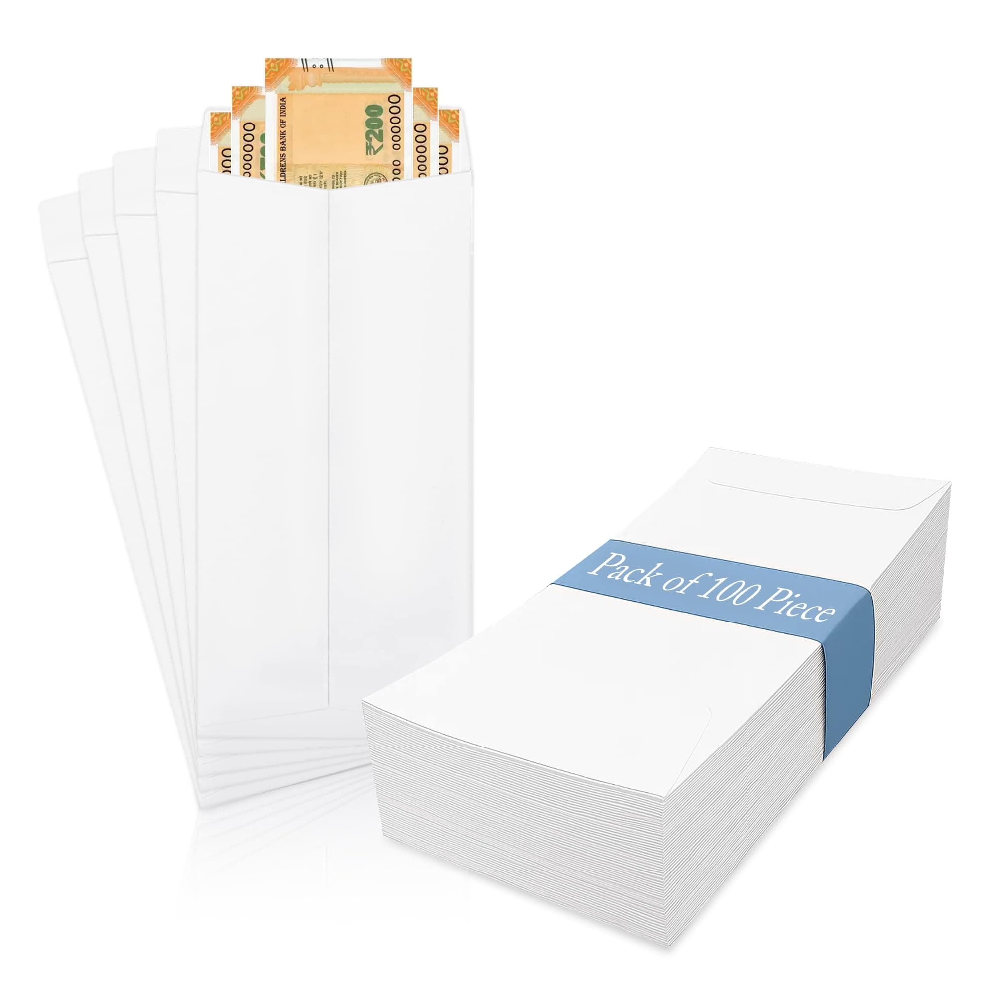 GLUN® White Multipurpose Envelopes Pack of 100 Pieces for Various Cheques, Legal Documents & Invoices, Size 4.5 x 10 Inch, 120 GSM Thick Paper
