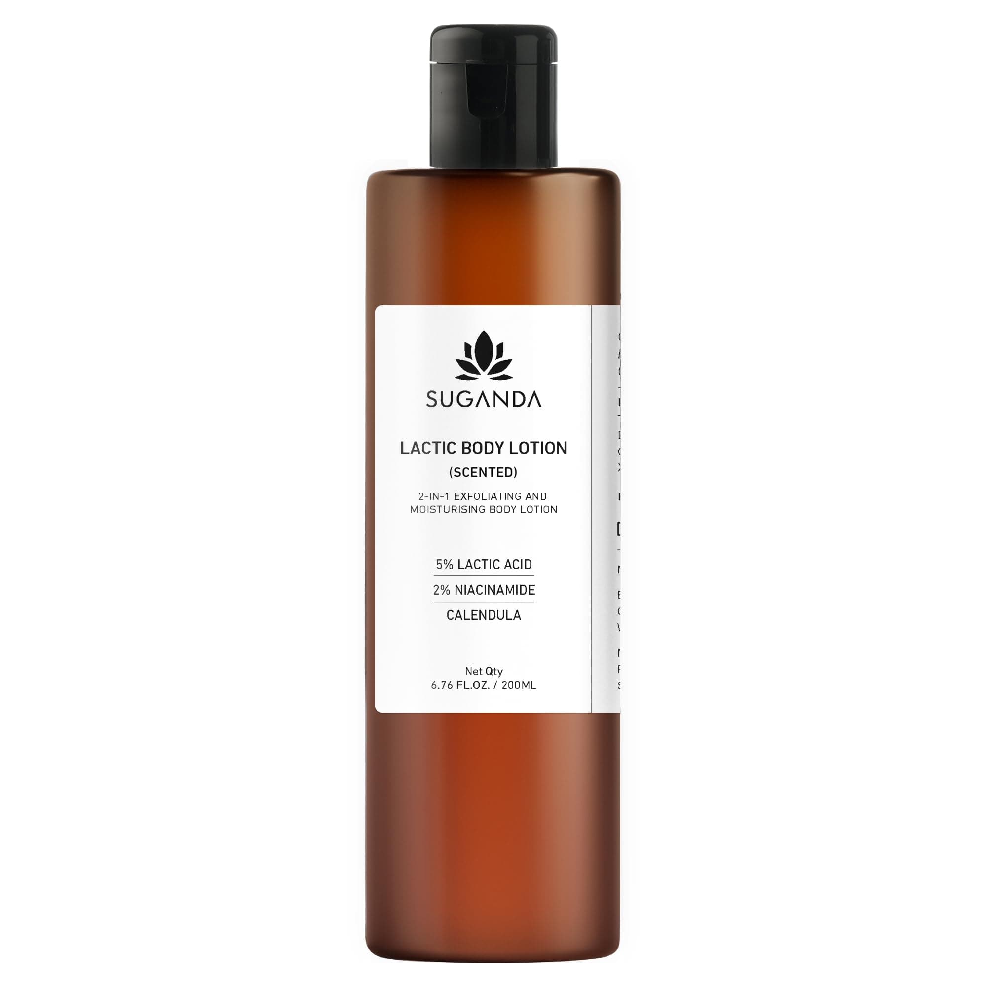 Suganda 5% Lactic Acid Body Lotion for Tan Removal & KP | Exfoliates Strawberry Legs, Pigmentation & Rough Skin | With Niacinamide & Panthenol for Smooth, Bright Skin | Scented | Lightweight, Non-Sticky, Award-Winning | 200ml