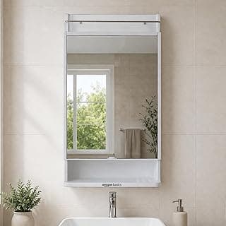 Amazon Basics CleanLook Premium Wall Mounted Plastic Bathroom Mirror Cabinet with Storage, Multipurpose Organizer for Toiletries & Essentials, White