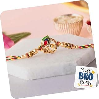 eCraftIndia eCraftIndia Golden Peacock Colorful Feathers Designer Rakhi with Roli Chawal Pack and Best Bro Ever Fridge Magnet - Rakhi for Brother, Bhaiya, Bhai