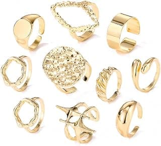 Shining Diva Fashion Set of 10 Latest Stylish Gold Plated Rings for Women and Girls (16669r)