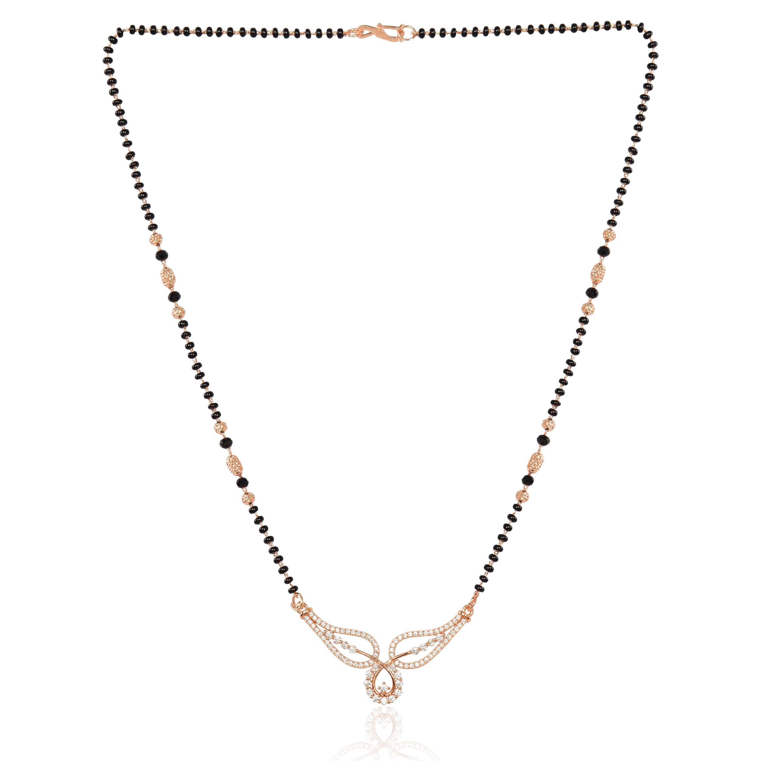 Nilu's Collection Rose Gold Plated Mangalsutra With Black Bead Chain For Women