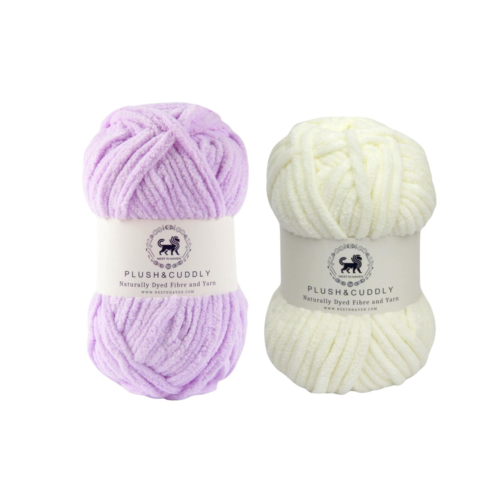 NESTNHAVEN Plush & Cuddly Chenille Yarn Combo Pack – Supersoft Wool, 100g Each, Bulky 5, for Craft, Babywear & Baby Blankets, Lilac (NNHB010) & Off White (NNHB031)