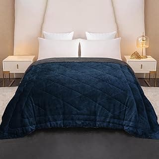 Cloth Fusion Fleece Sherpa Blanket for Winter Double Size 500GSM,Soft Heavy Winter Quilt Razai for Comfort & Warmth (88X90 Inches, Navy & Grey)