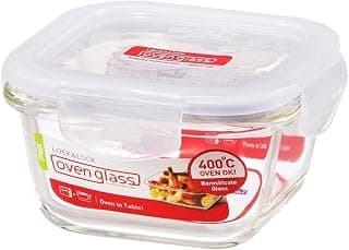 LocknLock Euro Heat Resistance Glass Square Airtight Food Storage Container, 300 ml, 1 Piece, Transparent