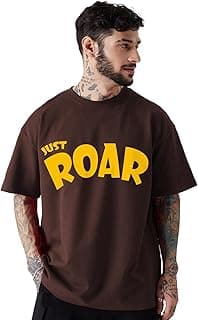 LEOTUDE Men Oversized Half Sleeve Round Neck Tshirt for Men's (Color : Brown)