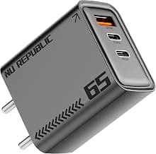 Nu Republic Cybotron 65W GO GaN Superfast Wall Charger, 65W Output Compatible with MacBook & Type-C Laptop Charging, iPhone, Samsung, OnePlus, Nothing (Grey)