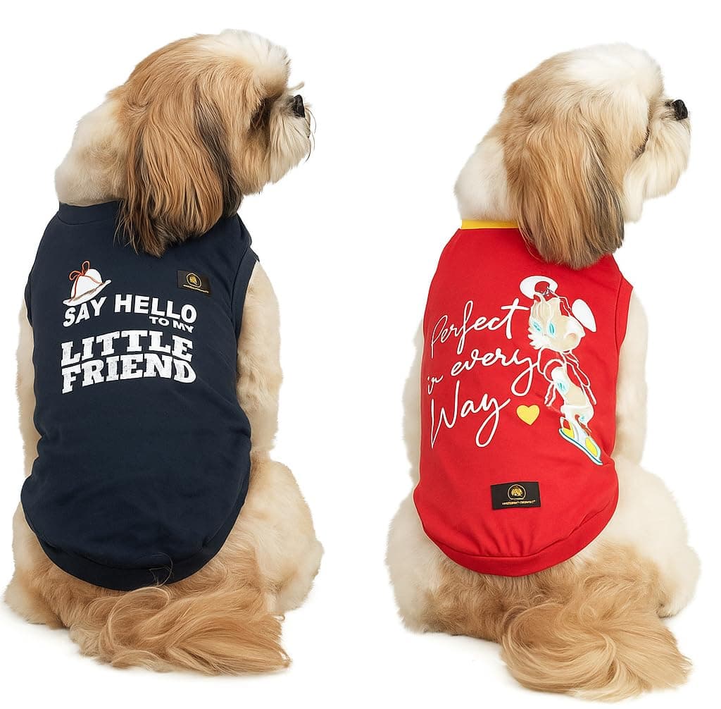 Golden Tails Printed Tshirts for Dogs and Cats Dog Shirts Pet T-Shirts - Red and Navy Blue (XXXL 24") Set of 2