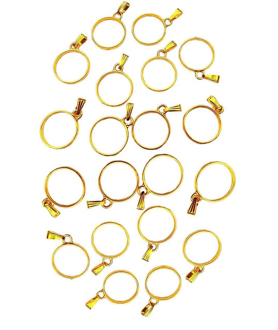 IRIKA Pack of 20 Gold Round Pendant Bezels with Connector – Anti-Tarnish, Jewelry Making, Resin Art