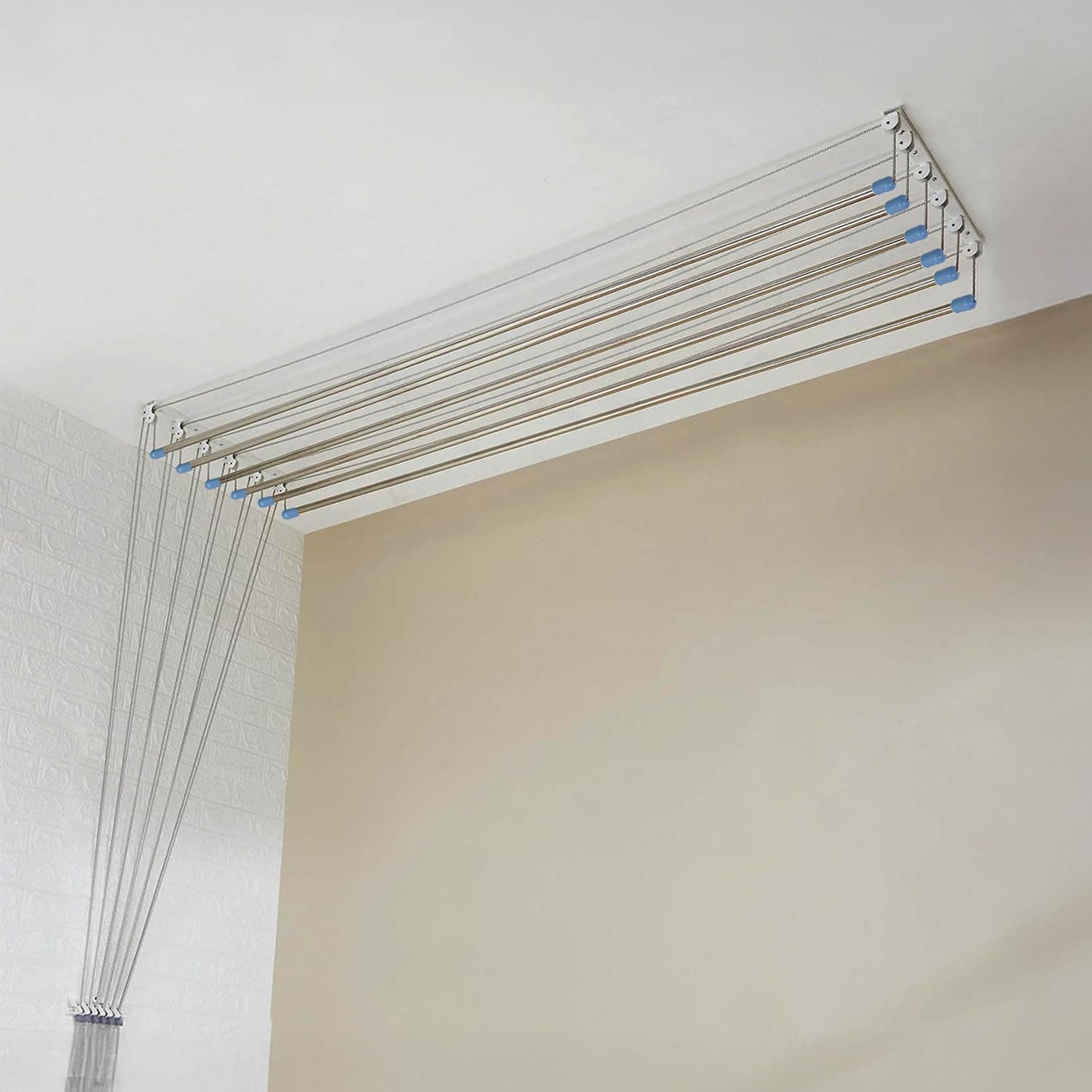 Amazon Basics Heavy-Duty Stainless Steel Ceiling Cloth Dryer (6 Pipes x 6 Feet) with UV-Protected Nylon Ropes – Balcony Clothes Drying Stand with Pulley Mechanism
