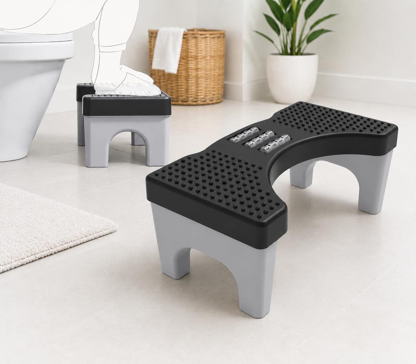 TechHark Toilet Step Stool with Massage Rollers, Foldable Design, 18 cm Height, Promotes Natural Squatting Position