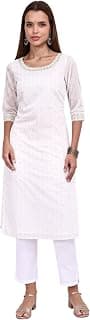 Aurelia Women's Lime Green Foil Printed Beaded Straight Festive Kurta