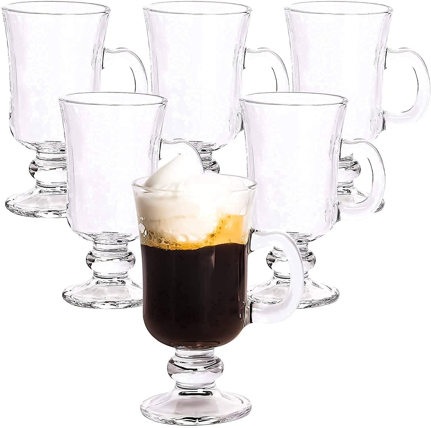 KriVat Irish Glass Coffee Mugs, 300ML, Set of 6