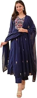 KLOSIA Women Embroidery Solid Anarkali Kurta and Pant Set with Dupatta