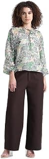 ONLY Ethnic Motifs Printed Tie-Up Neck Puff Sleeves Chiffon Top