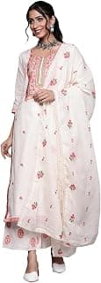 Libas Embroidered Cotton Straight Kurta With Palazzo and Dupatta
