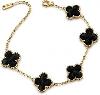 Glamlife Clover Bracelet for Women Stylish | Anti Tarnish Bracelet for Woman | Fashion Jewellery for Women Aesthetic Accessories for Girls Chain Bracelet | Stainless Steel Bracelets for Everyday Wear (Black Clover)