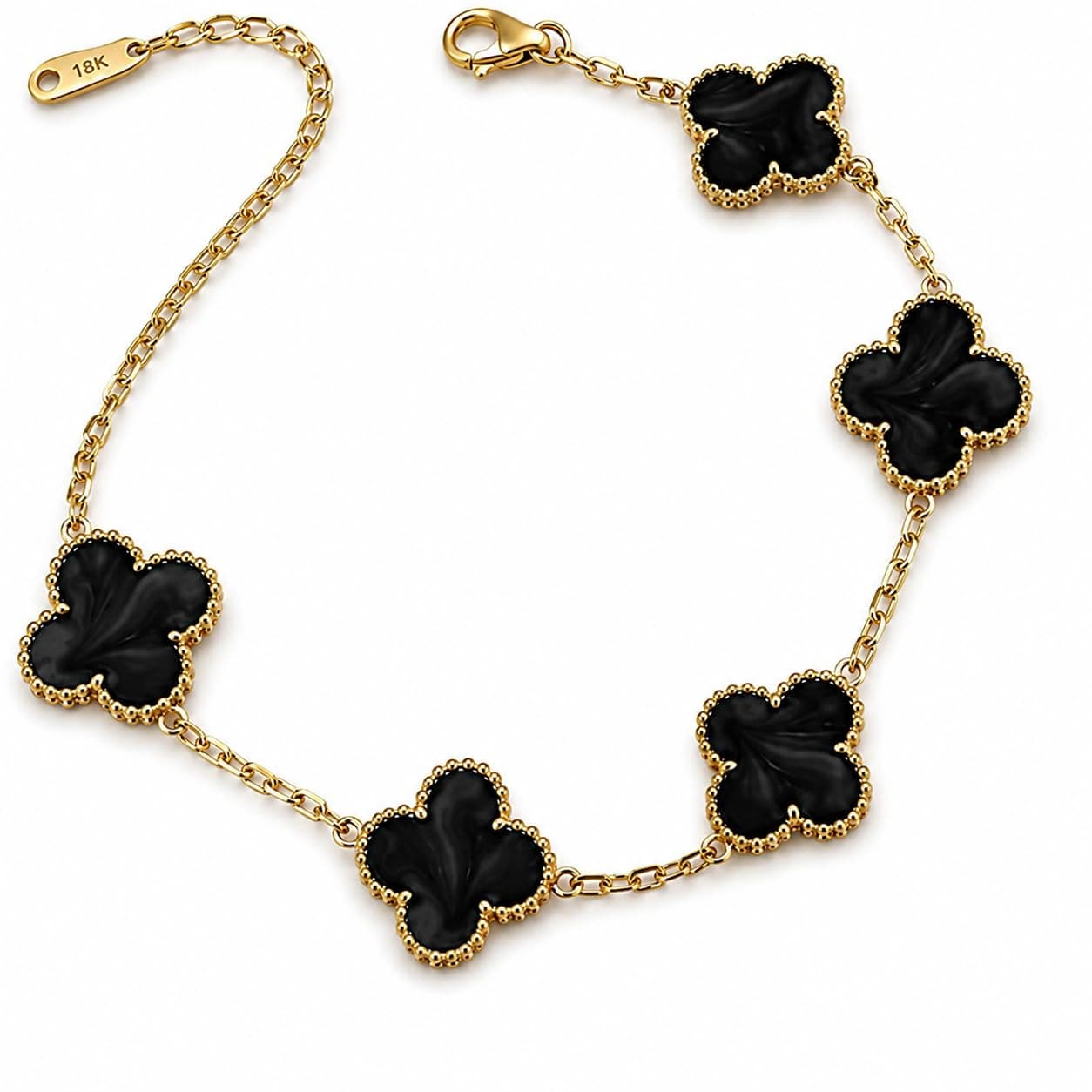 Glamlife Clover Bracelet for Women Stylish | Anti Tarnish Bracelet for Woman | Fashion Jewellery for Women Aesthetic Accessories for Girls Chain Bracelet | Stainless Steel Bracelets for Everyday Wear (Black Clover)