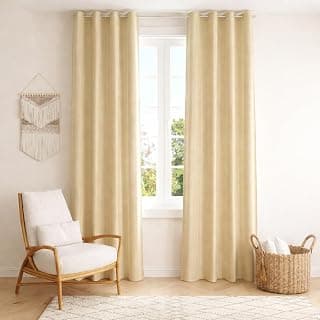 Cream Polyester Door Curtains 7 Feet | Darkening Faux Texture Plain Drapes with Eyelets | Set of 2 Panels for Living Room, Bedroom & Office