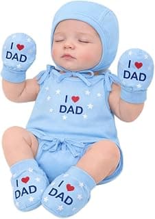CUTEABLY Newborn Baby Jhabla, Cap, Mittens, Booties, Nappy Combo Set, I Love Mom & Dad Print, Soft Cotton, Unisex, 0-3 Months