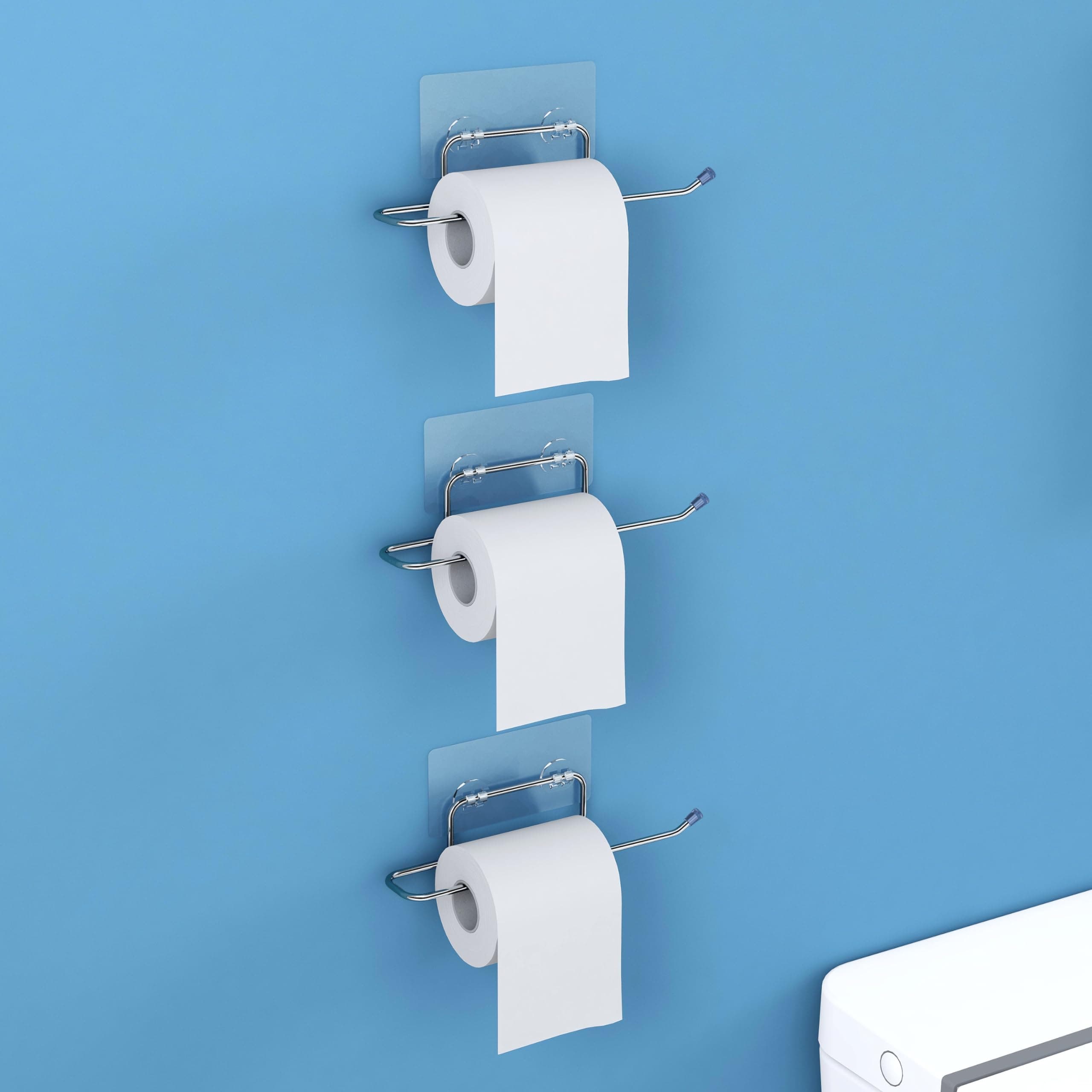 Plantex Tissue Roll Holder Self Adhesive Toilet Paper Roll Holder/Tissue Paper Roll Holder Self Adhesive/Toilet Roll Holder for Bathroom Accessories (Chrome - Pack of 3)