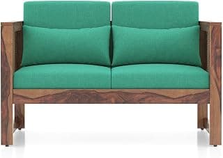 Urban Ladder Korai Two Seater Sofa (Finish : Teak, Fabric - Lagoon Green Futon)