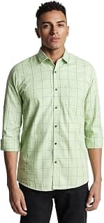 Peter England Men 100% Cotton Slim Fit Checkered Casual Everyday Full Sleeve Shirt |