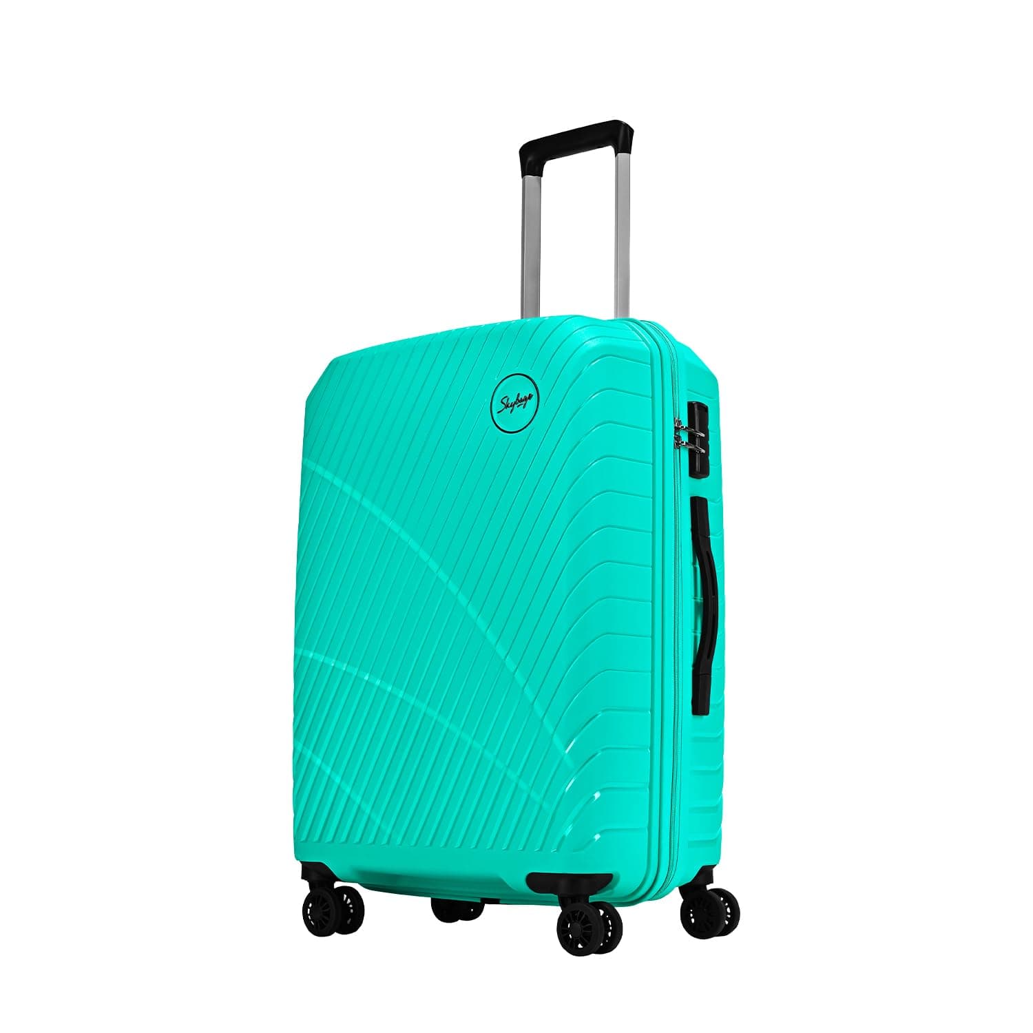 Skybags Streax | Check-in Trolley Bag, 66 Cm, Medium Hardside Luggage | 8 Wheels Spinner, Combination Lock | Polypropylene | Suitcase for Travel | 5 Year International Warranty | Turquoise