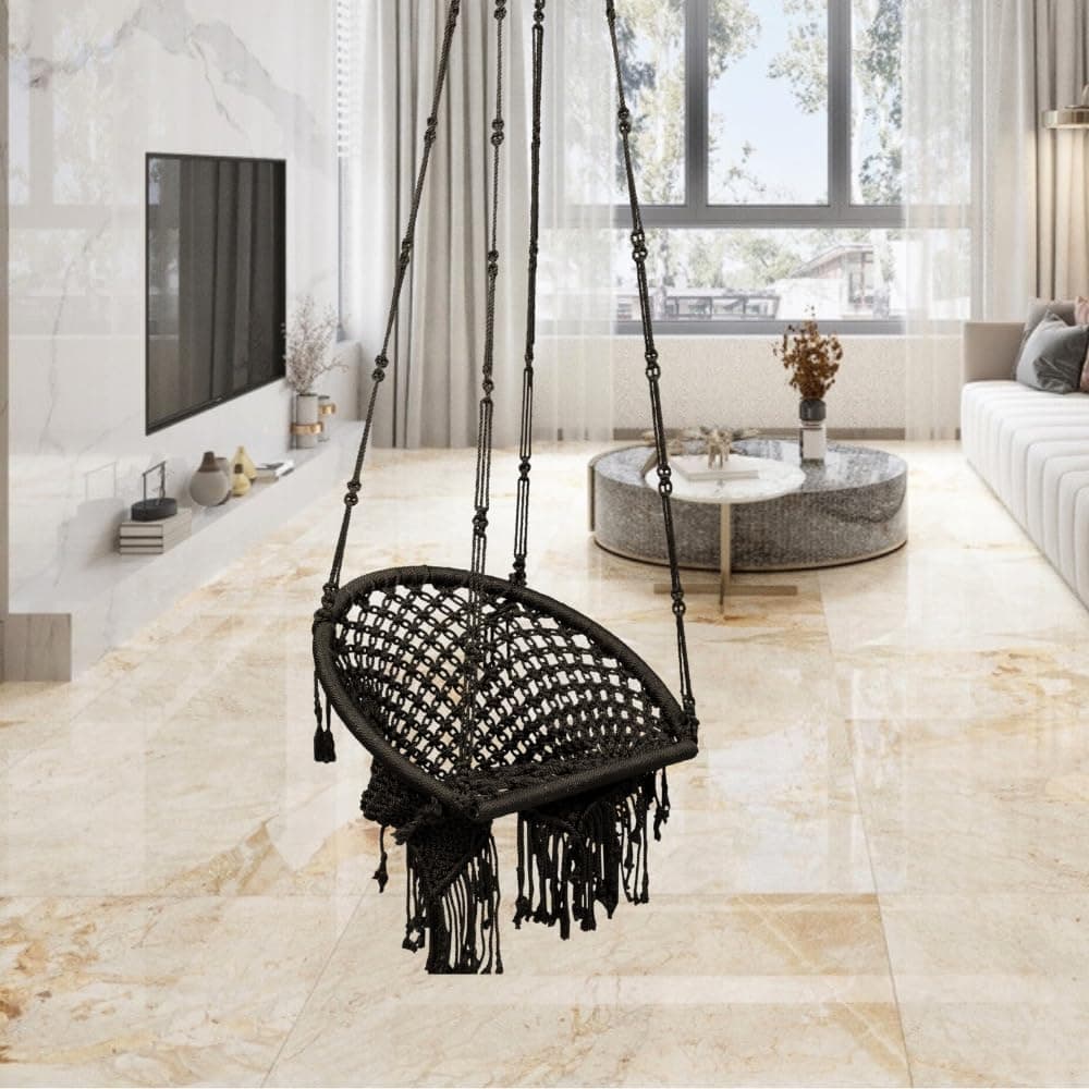 Patiofy Premium Mini Swing for Adults and Kids | Swing for Living Room, Balcony, Indoor and Outdoor | 100 Kg Weight Capacity | Swing Chair with Hanging Kit (D Shape -Brown)