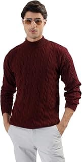 Kvetoo Men's High Neck Cable Knit Sweater | Winter Pullover | Warm Wool Blend |Casual Full Sleeve Sweater for Men | Stylish Ribbed Neck Slim Fit Winterwear