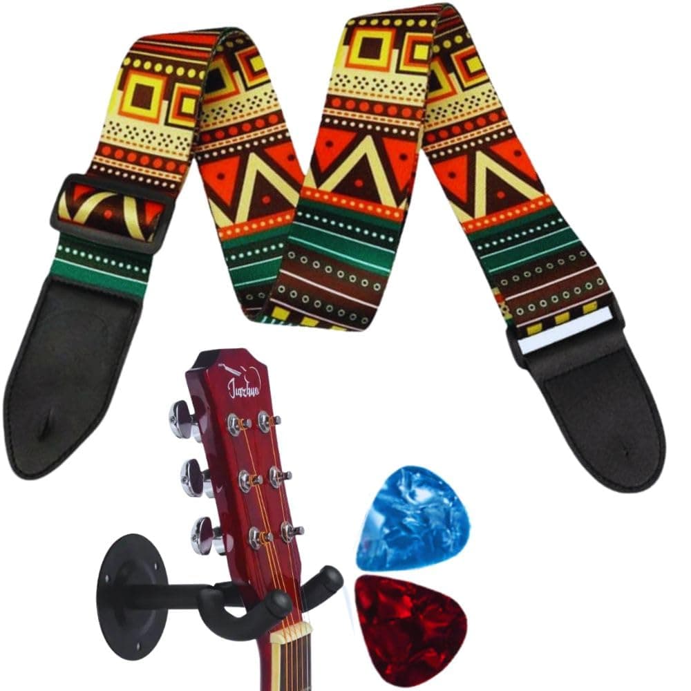 MOCKING BIRD Guitar Belt with guitar wall mount hanger Adjustable Buckle Guitar strap for acoustic Guitar Electric Guitar bass Guitar Hanger with Colourful Plectrum picks