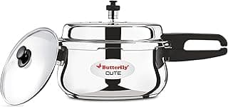 Butterfly Cute 3 Litres Stainless Steel Outer Lid Pressure Cooker with Glass Lid| TRIPLY Base | Induction & Gas Stove Compatible | Triple Safety | ISI Certified | 5 Years Manufacturer's Warranty
