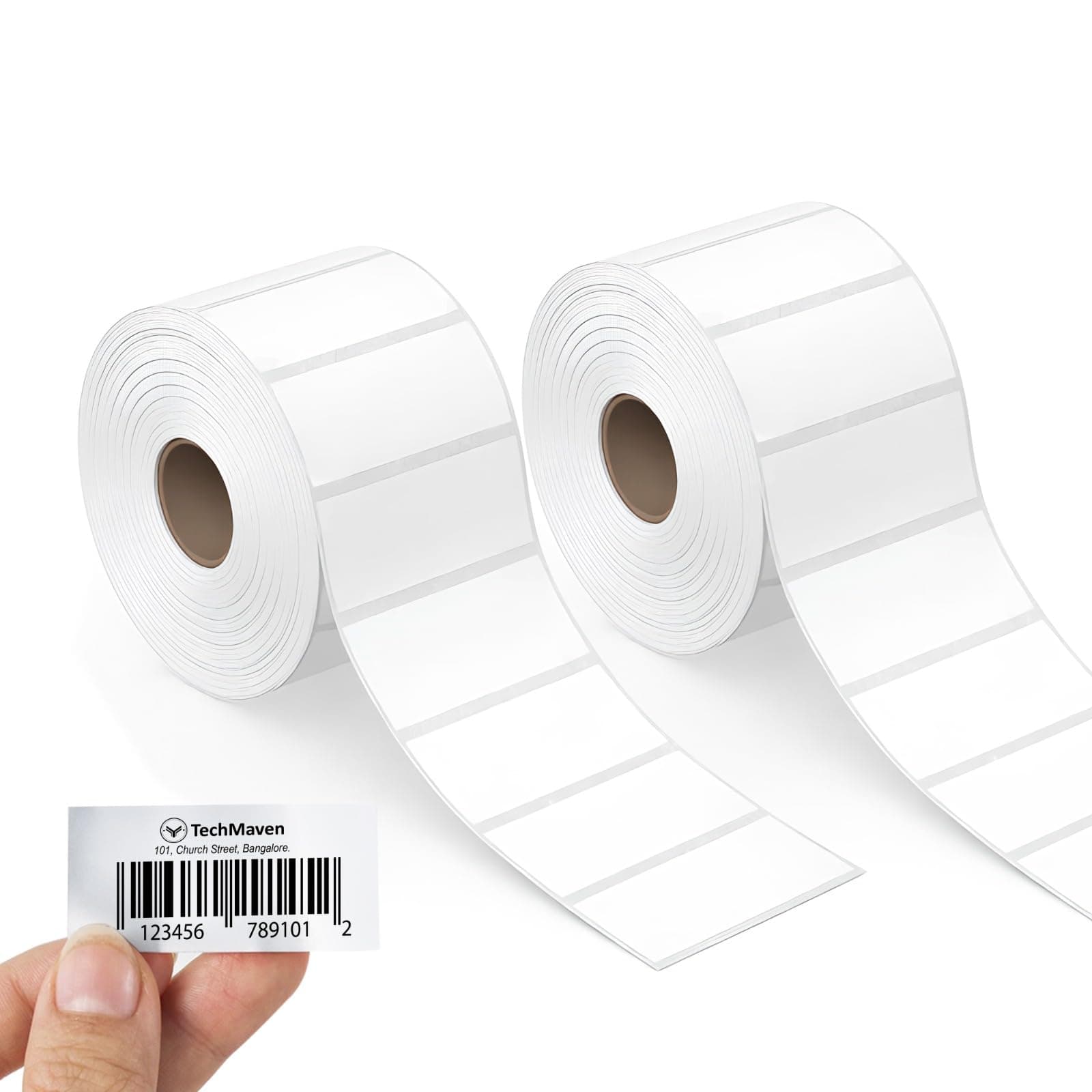 Techmaven Chromo Barcode Labels 50x25mm (1000 Labels/Roll) | Self Adhesive Stickers for Thermal Paper for Transfer Thermal Printing (Ribbon Required) - Pack of 2 Rolls (2000 Labels) - Plain White