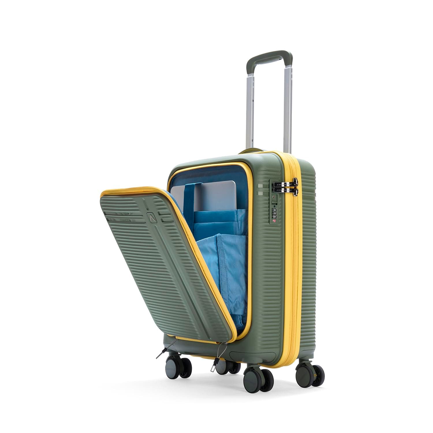 Aristocrat Solana Cabin Trolley Bag 53cm | Small | Hard Luggage | 8-Wheel Suitcase with Laptop Compartment for Business Travel | TSA Lock with Anti-Theft Zipper | 3 Year International Warranty (Green)