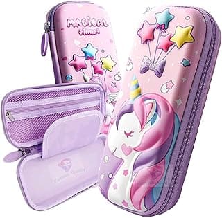 FAMOUS QUALITY Ethylene Vinyl Acetate (Eva) 3D Stylish Unicorn Cover Pencil Compass With Compartments School Supply Organizer For Student, Stationery Box, Cosmetic Zip Pouch Bag - (Multicolor)