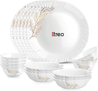 Treo by Milton Opalware Neuma Silvia Dinner Set of 18 | Serving for 6 | Microwave & Dishwasher Safe | Bone-Ash Free | Tempered Toughness | Plates & Bowls | Crockery Set for Dining & Gifting