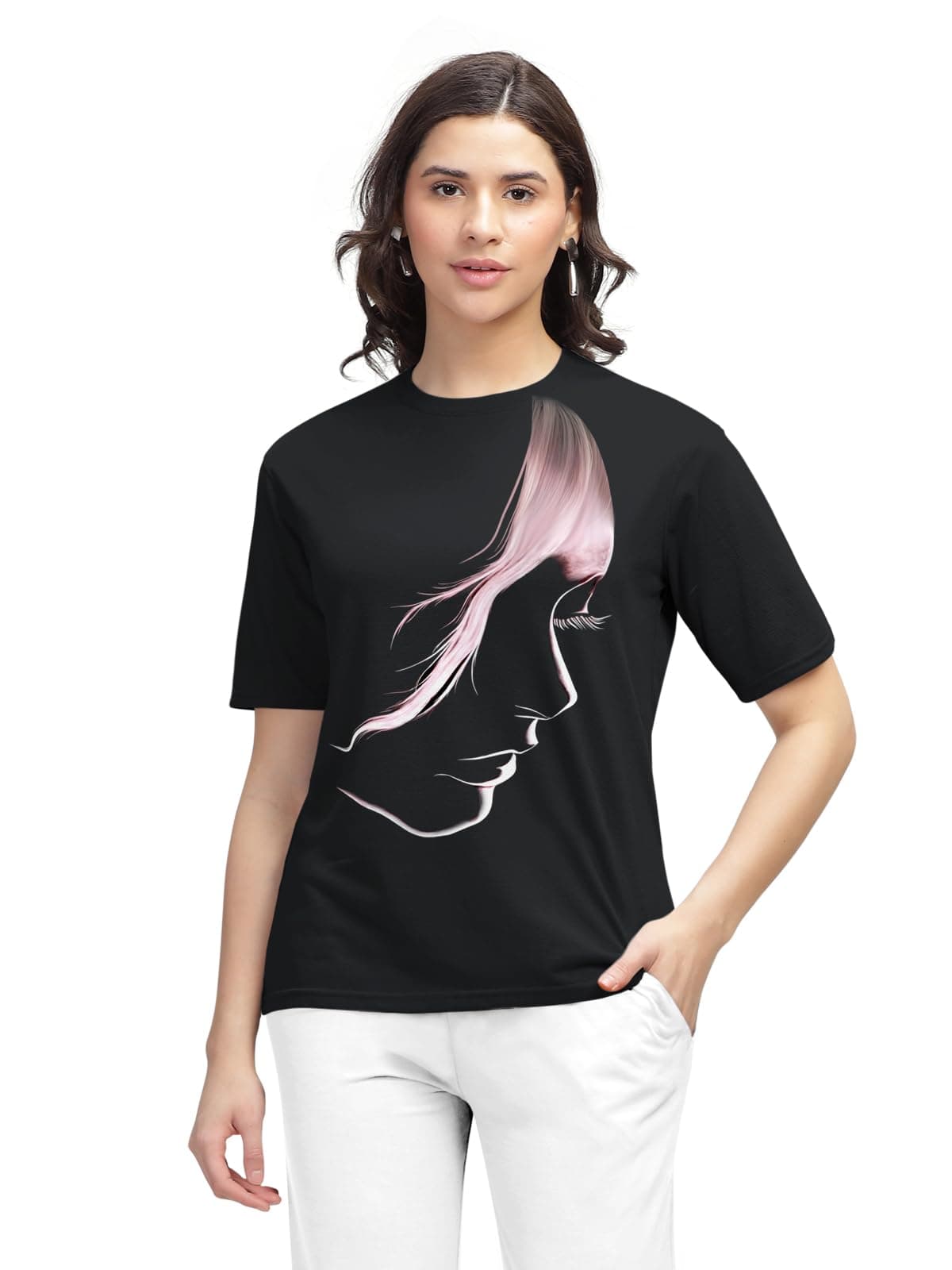 HELLCAT Trendy Printed Regular Fit Round Neck Casual Tshirt for Women