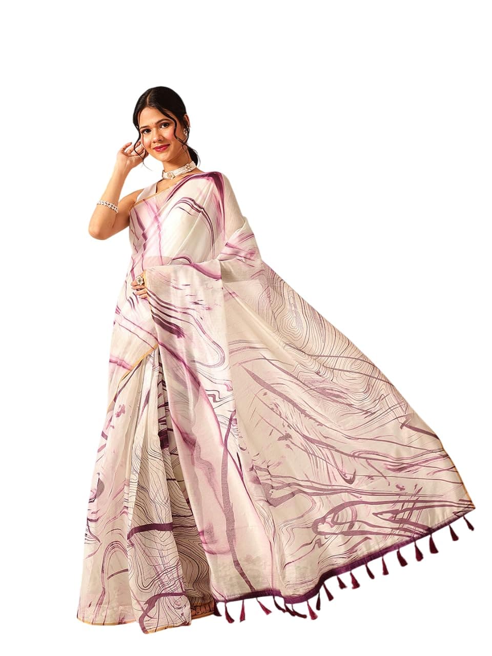 Amazon Brand - Anarva Floral Printed Kotha Silk Ready to Wear Saree With Zari Border