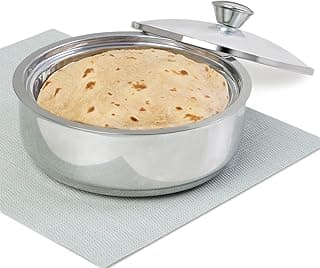 Borosil 1.1 L Stainless Steel Insulated Roti Server | Odur Proof, Food Grade, Toughned Glass Lid, Puf Insulated | Chapati Casserole, 1 Year Warranty